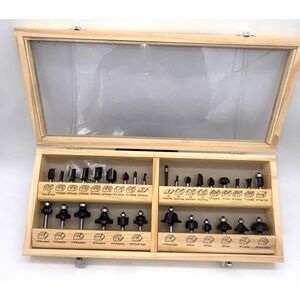 30 Irwin Marples 1/4" Carbide Router Bit Set w/Wooden Case 1901049 NEW
